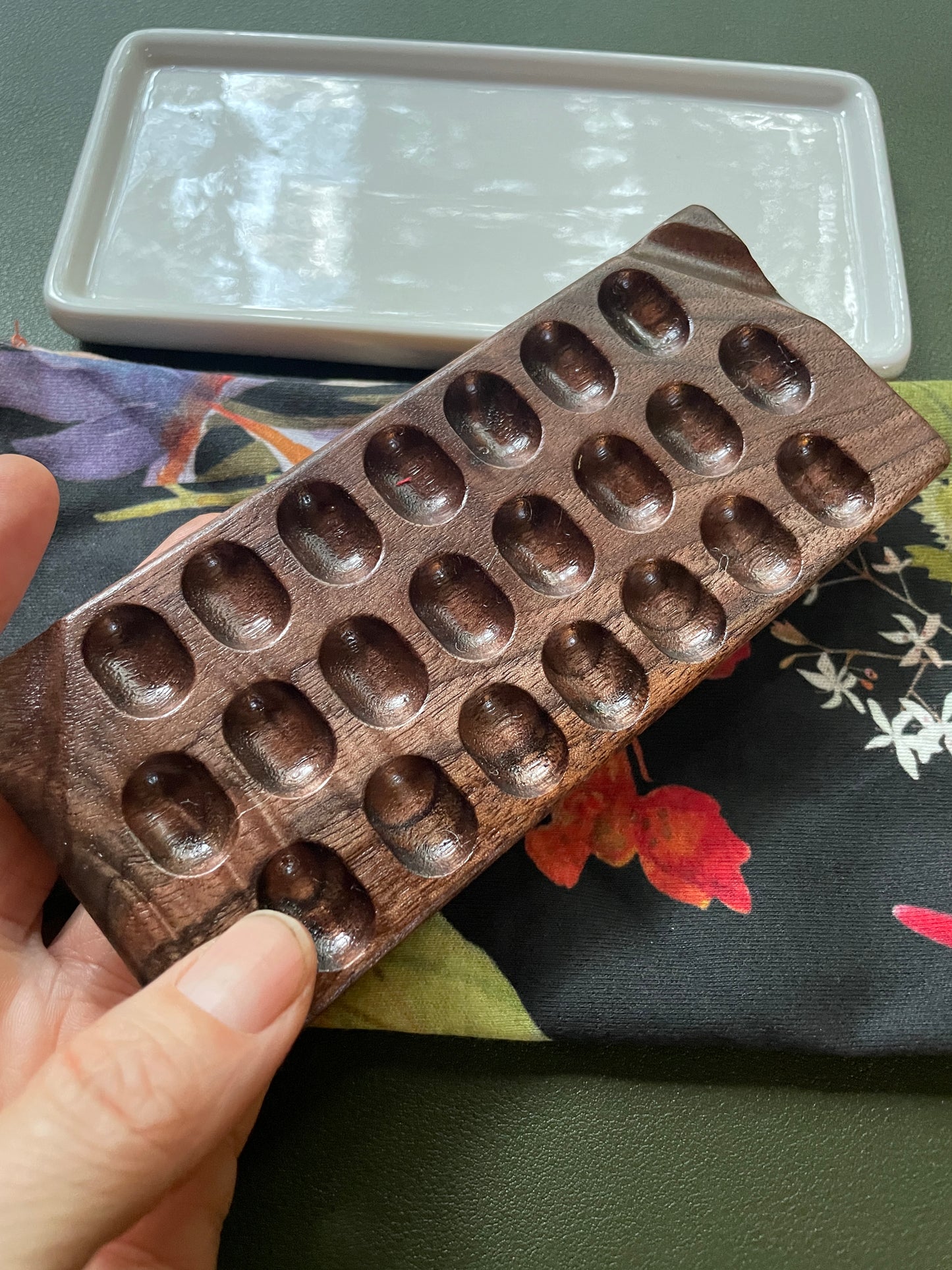 22 Well Watercolor Palette, walnut and ceramic palette