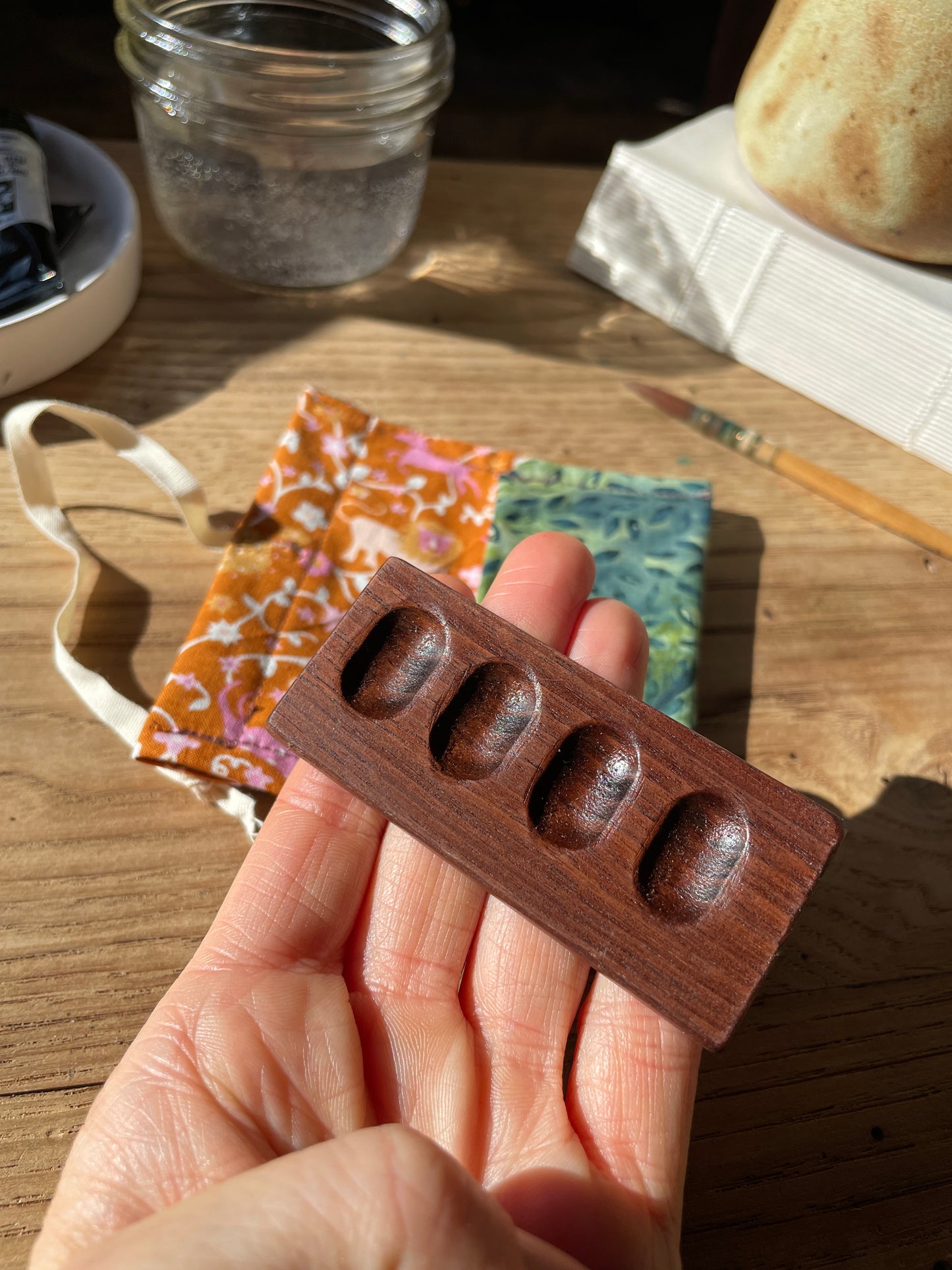 4 Well Watercolor TinyPalette, walnut
