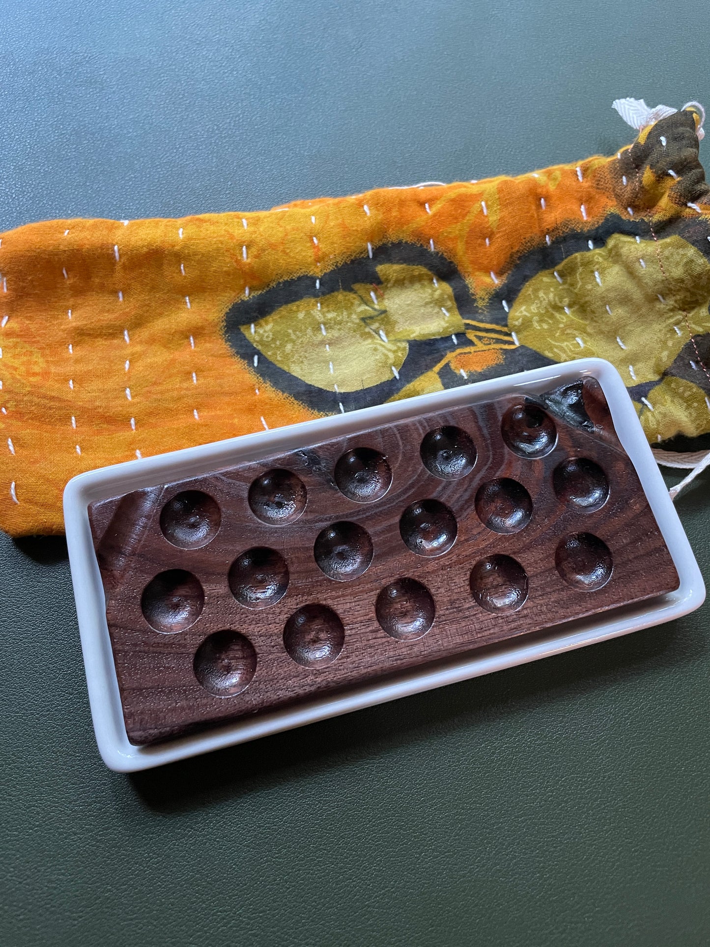 16 Well Watercolor Palette, walnut and ceramic palette