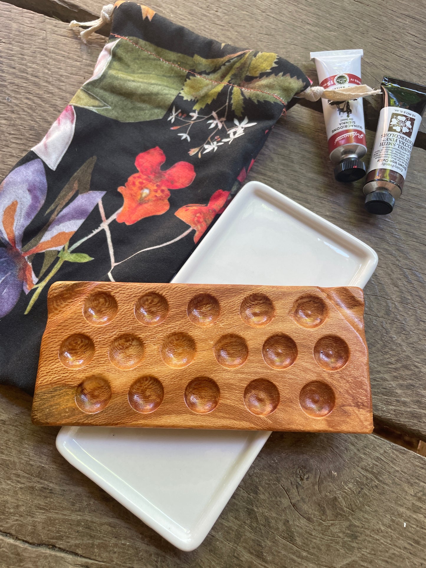 16 Well Watercolor Palette, sycamore and ceramic palette