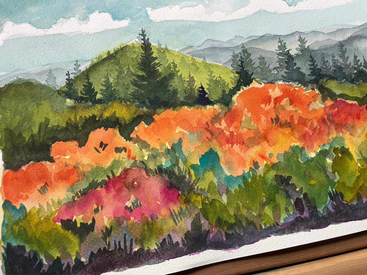 Flame Azaleas on Roan ORIGINAL Watercolor