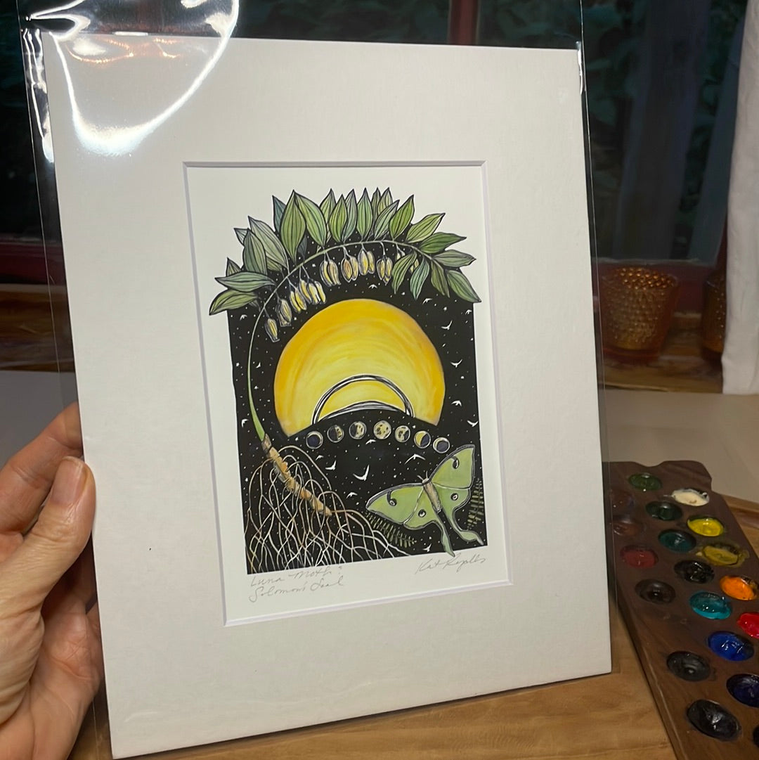 Luna Moth and Solomons Seal PRINT 5x7, 8x10, 11x14”