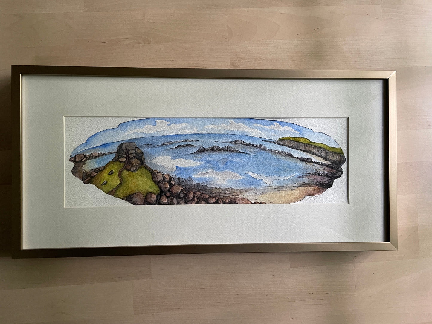On a Rocky Shore in Scotland, framed ORIGINAL watercolor
