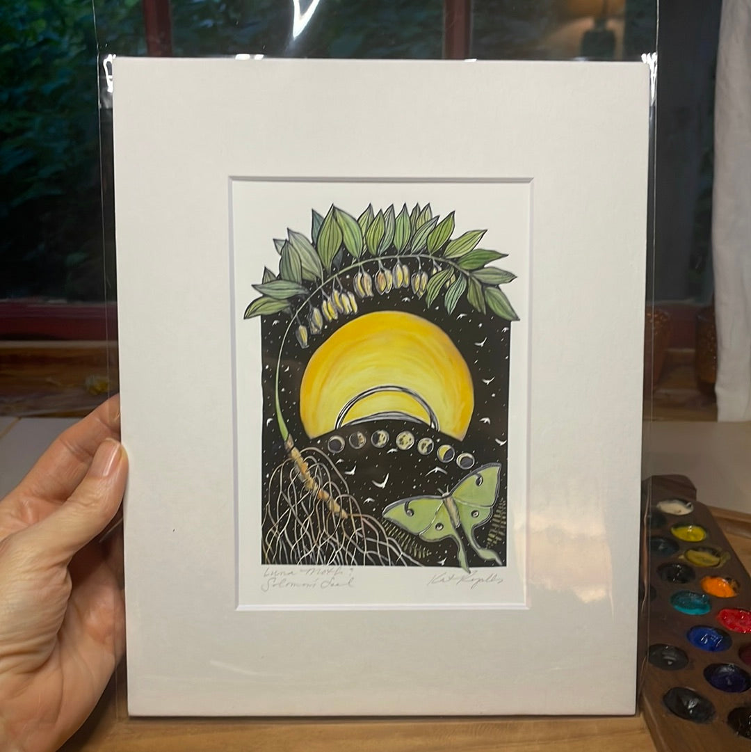 Luna Moth and Solomons Seal PRINT 5x7, 8x10, 11x14”