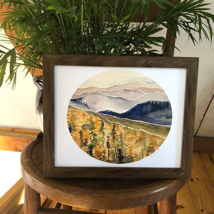 Blue Ridge Mountains North Carolina watercolor painting National Park Print kat ryalls Roan Mountain