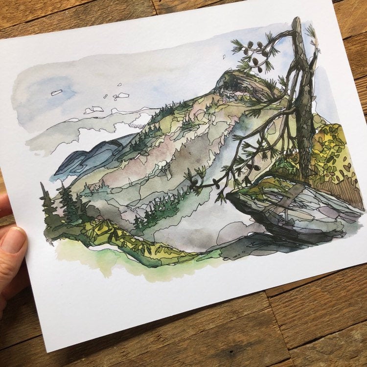 Linville Gorge Blue Ridge Mountains Hawksbill Mountain watercolor fine art print by kat ryalls North Carolina Mountains