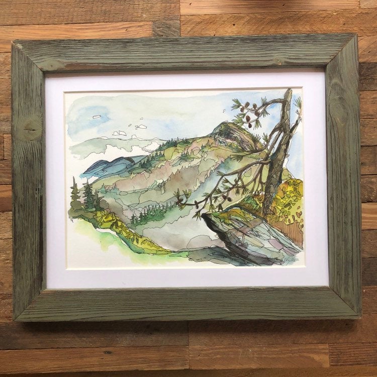 Linville Gorge Blue Ridge Mountains Hawksbill Mountain watercolor fine art print by kat ryalls North Carolina Mountains