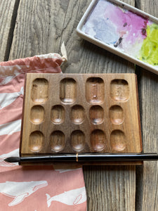 14 Well Watercolor Palette, walnut with edge band