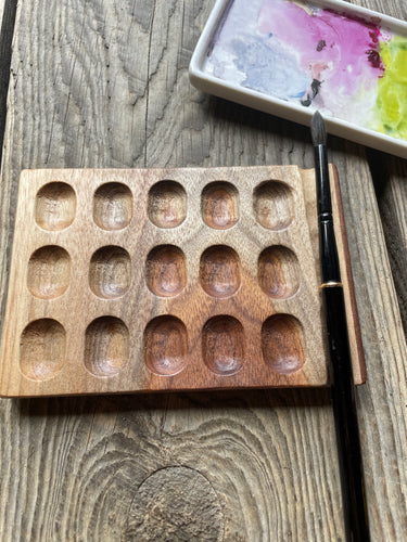 15 Well Watercolor Palette, walnut with edge band