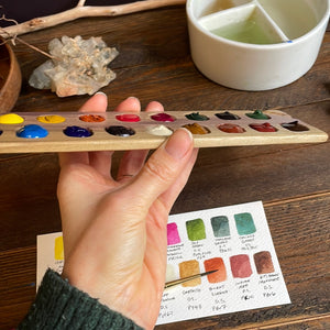 17 Well Watercolor Palette with paint, rainbow poplar wood