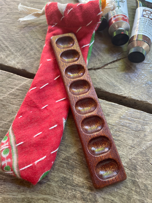 8 Well Watercolor Palette, Sapele  red and green bag