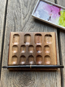 14 Well Watercolor Palette, walnut with edge band