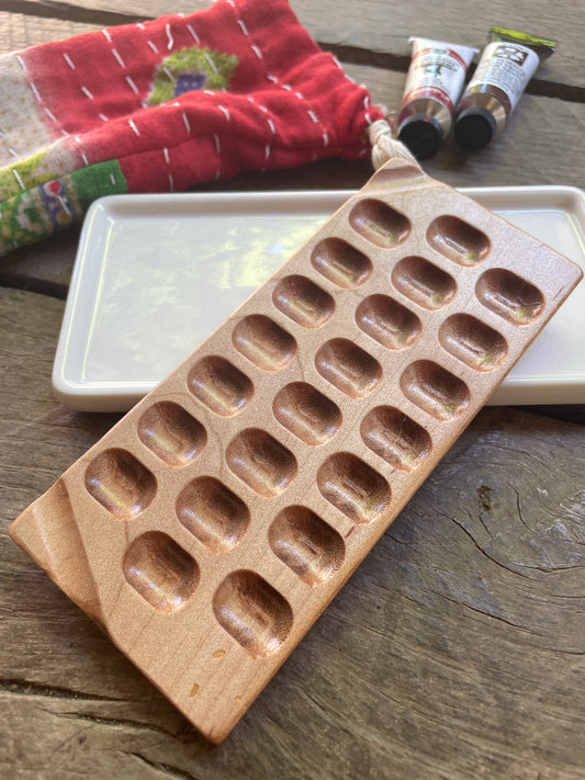 22 Well Watercolor Palette, maple and ceramic palette