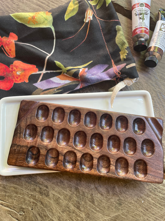 22 Well Watercolor Palette, walnut and ceramic palette