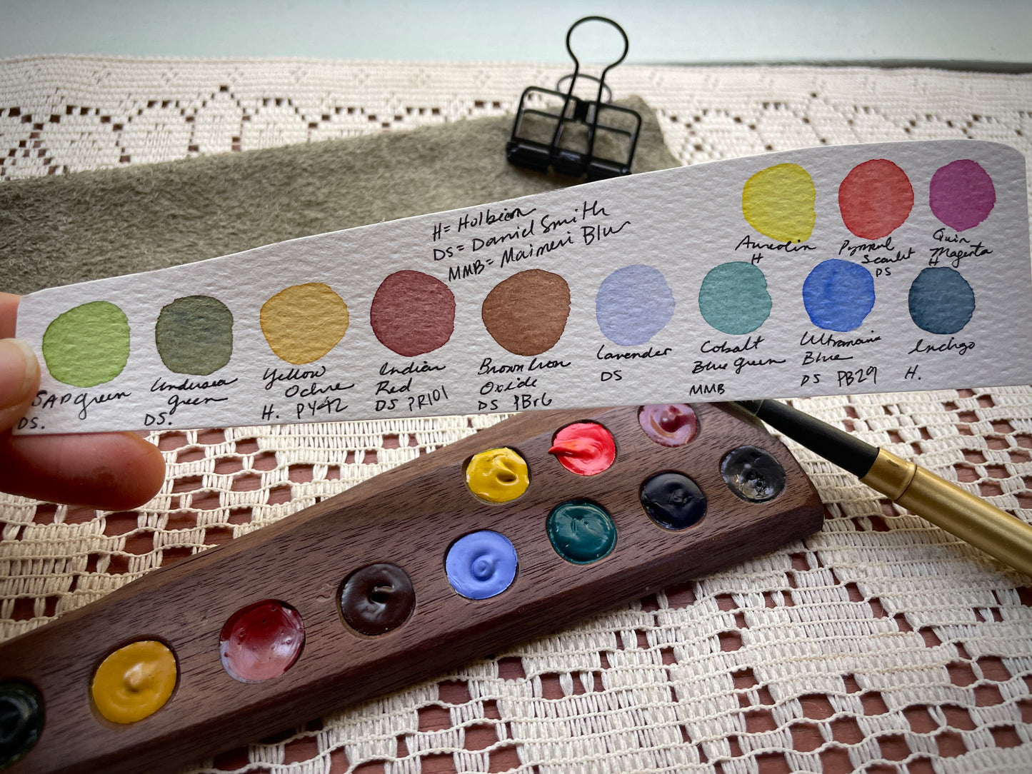 12 Well Watercolor Palette, walnut WITH PAINT