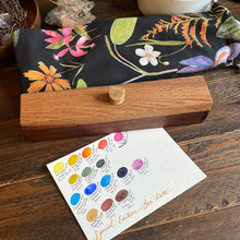 Load image into Gallery viewer, 16 Well Watercolor Box Palette with paint, Special Edition collectors palette, oak and walnut