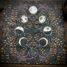 Load image into Gallery viewer, Phases &amp; Forests Moon Cycle READING CLOTH / BANDANA 19x19&quot;