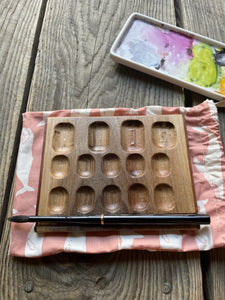 14 Well Watercolor Palette, walnut with edge band