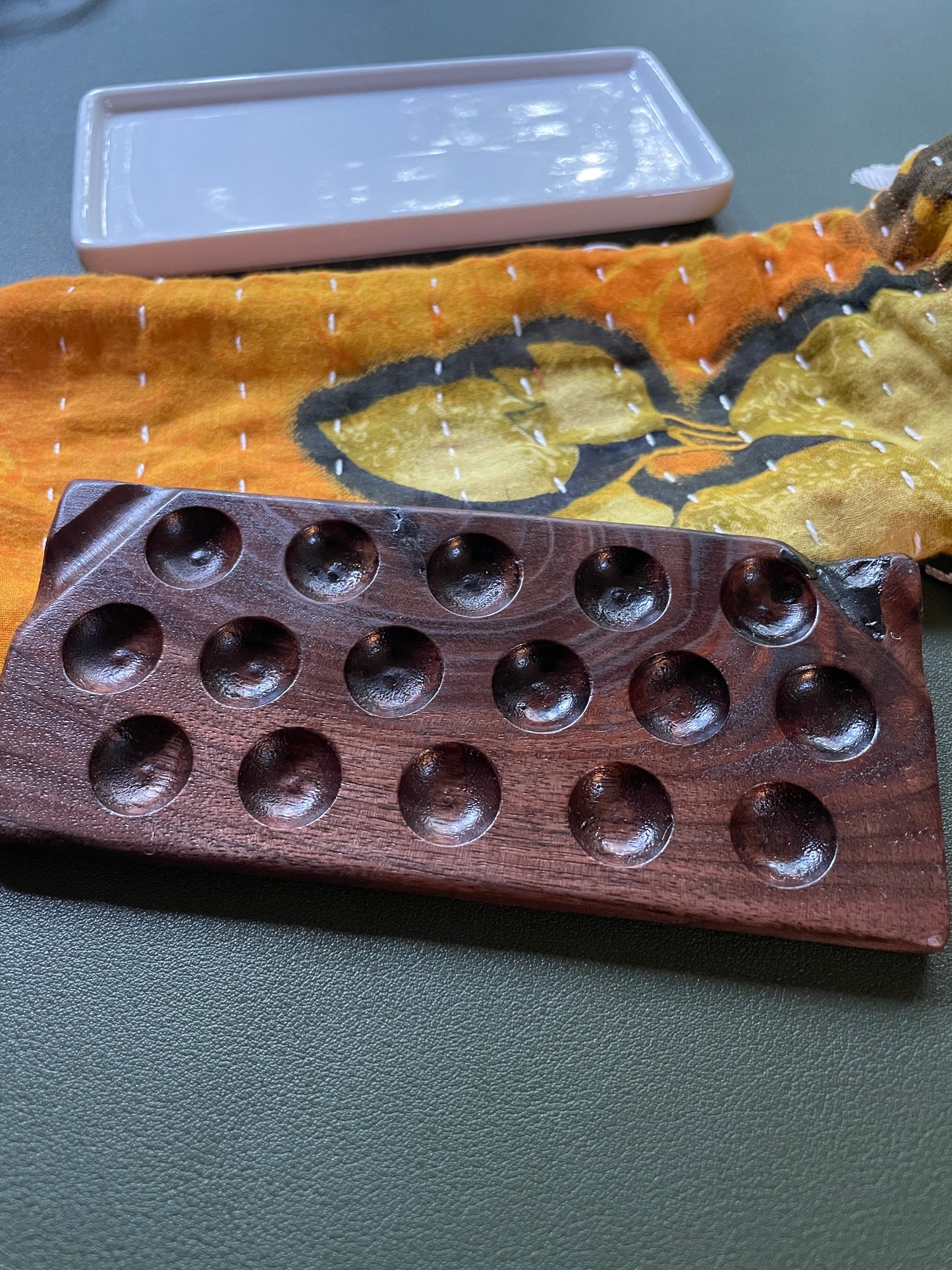 16 Well Watercolor Palette, walnut and ceramic palette