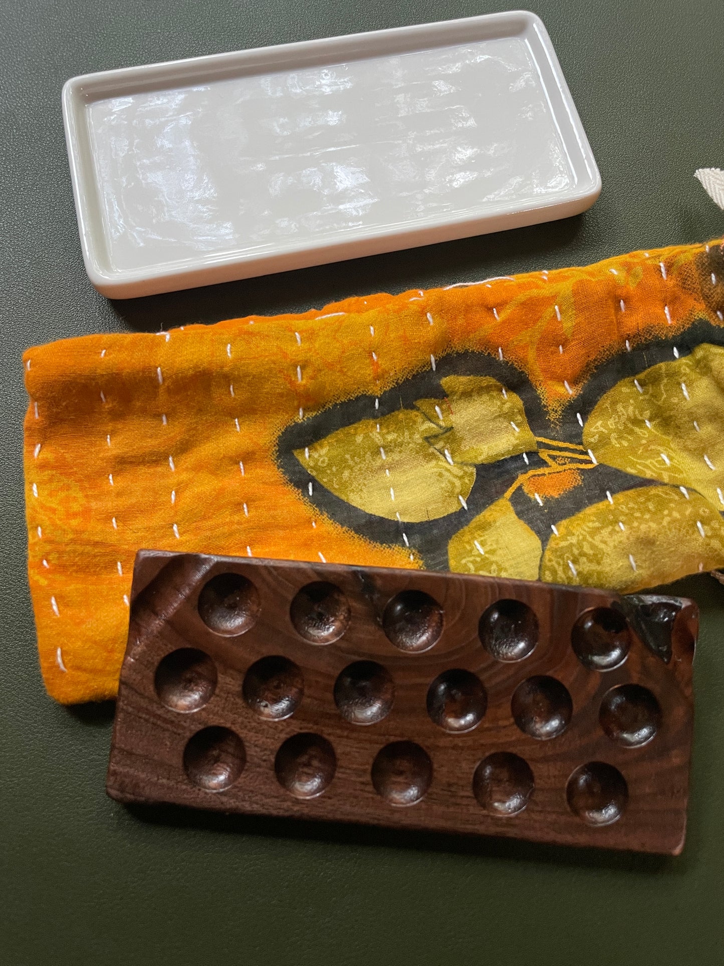 16 Well Watercolor Palette, walnut and ceramic palette