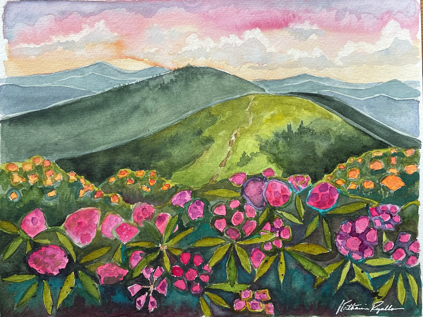 Rhododendrons on Roan ORIGINAL Watercolor