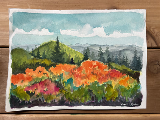 Flame Azaleas on Roan ORIGINAL Watercolor