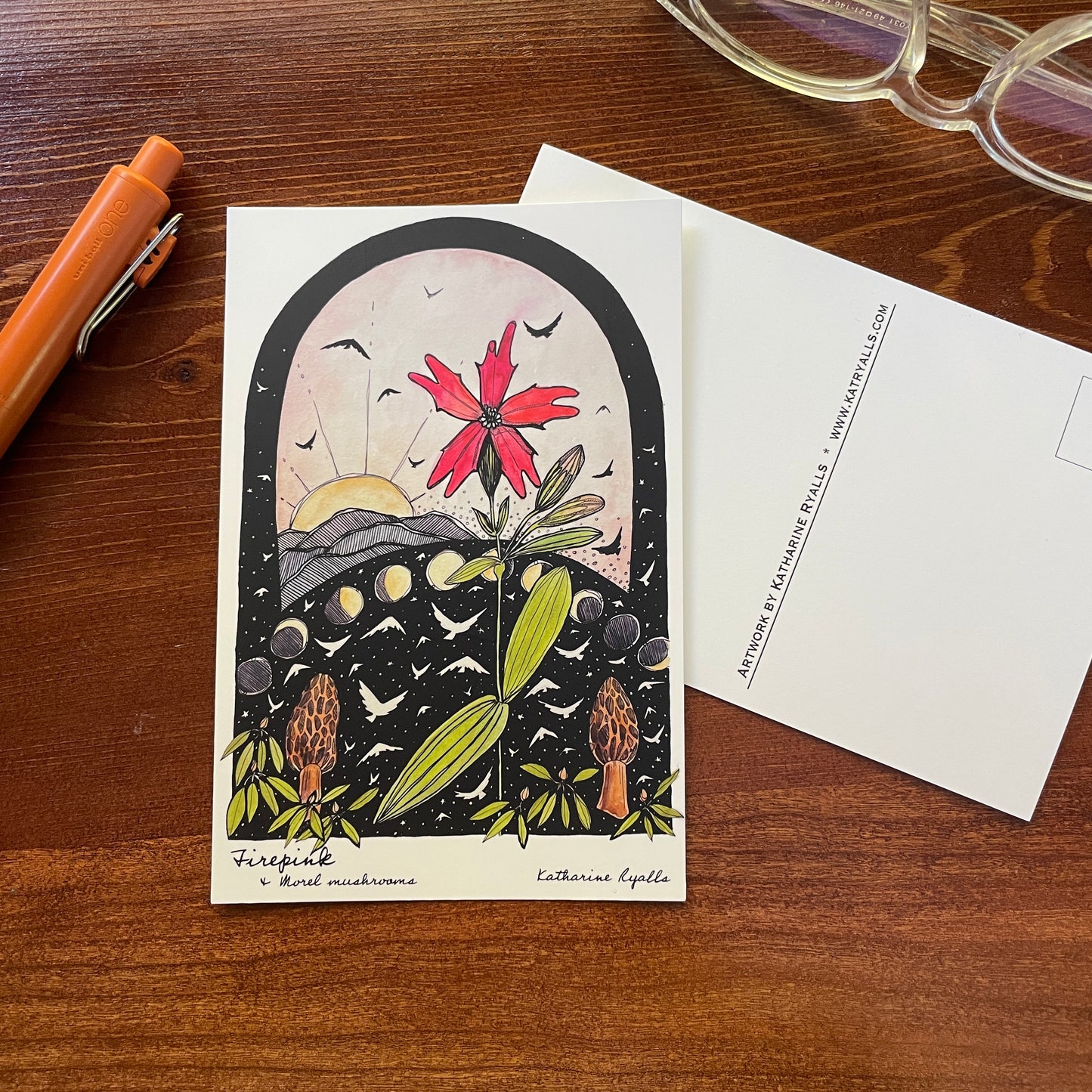 Morels and Fire Pink POSTCARD of plants and scenes the  Blue Ridge Mountains