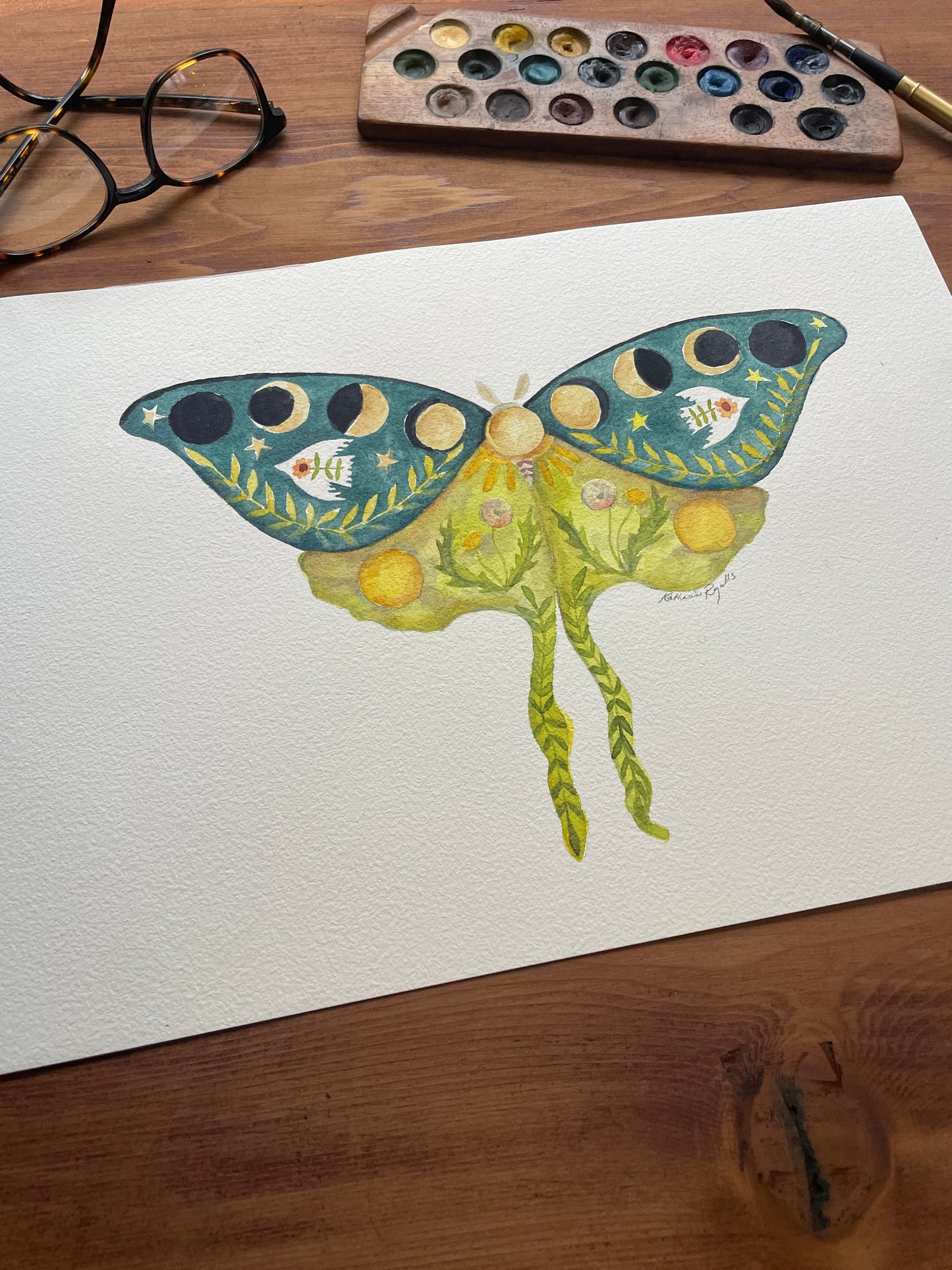 Luna Moth for Peace and Harmony ORIGINAL Watercolor