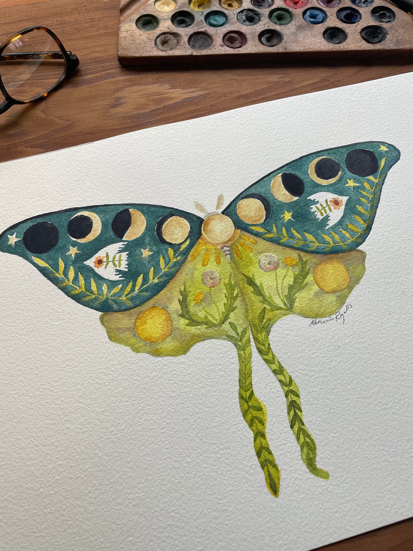 Luna Moth for Peace and Harmony ORIGINAL Watercolor
