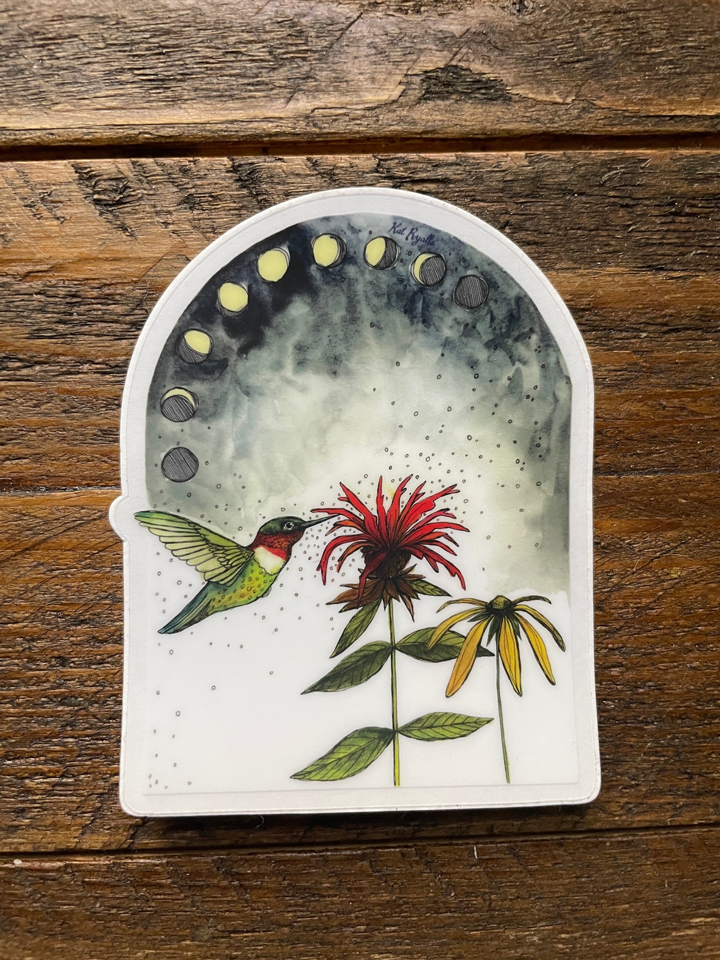 Hummingbird and Bee Balm 3" Vinyl Sticker Phases and Forests