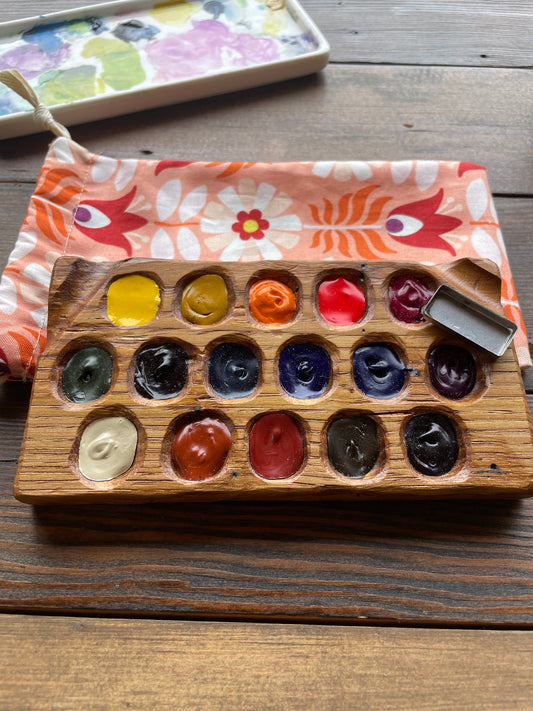 16 Well Watercolor Palette, wormy chestnut