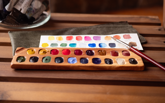 19 Well Watercolor Palette with paint, Sycamore