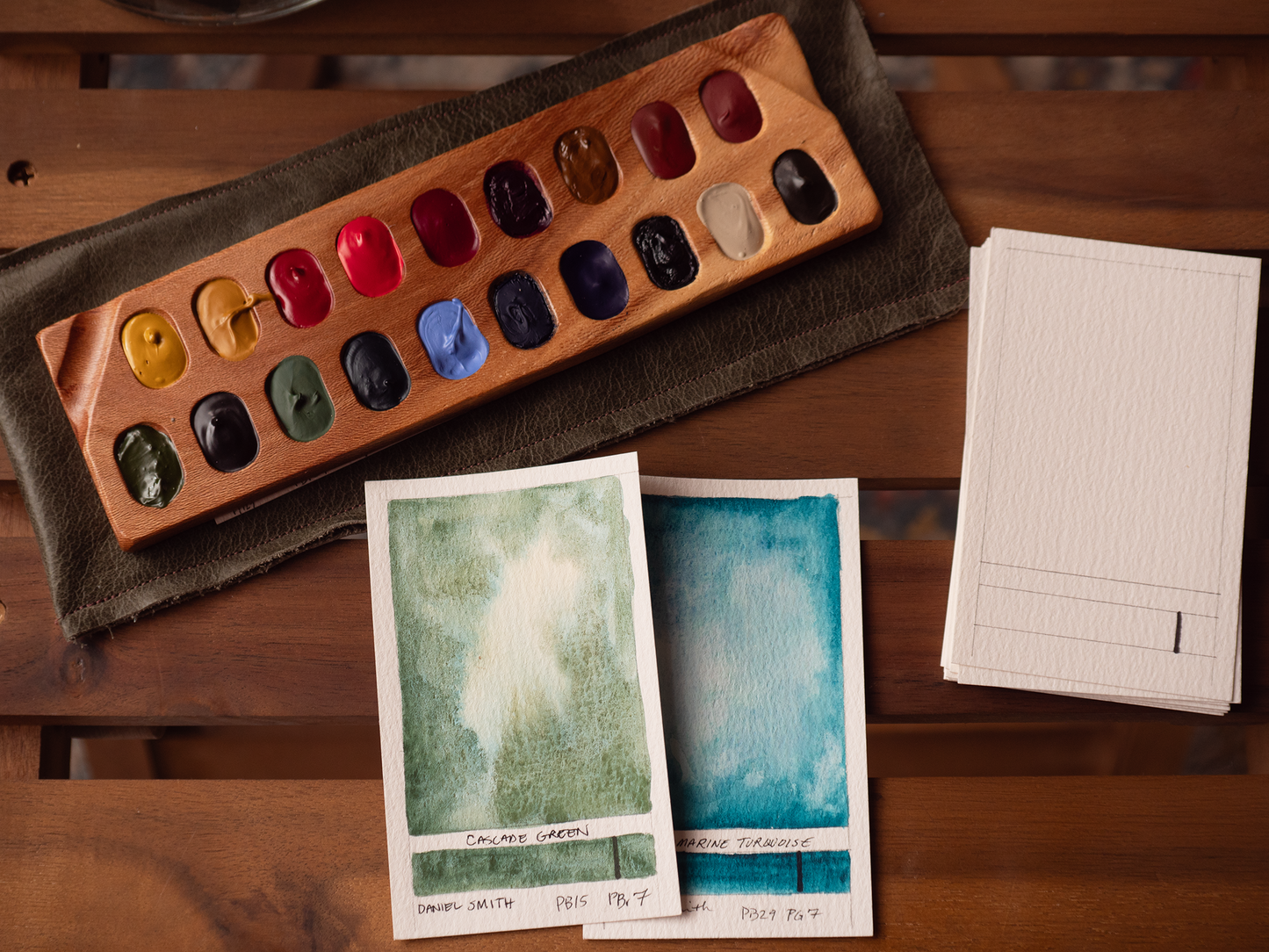 19 Well Watercolor Palette with paint, Sycamore