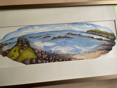 On a Rocky Shore in Scotland, framed ORIGINAL watercolor