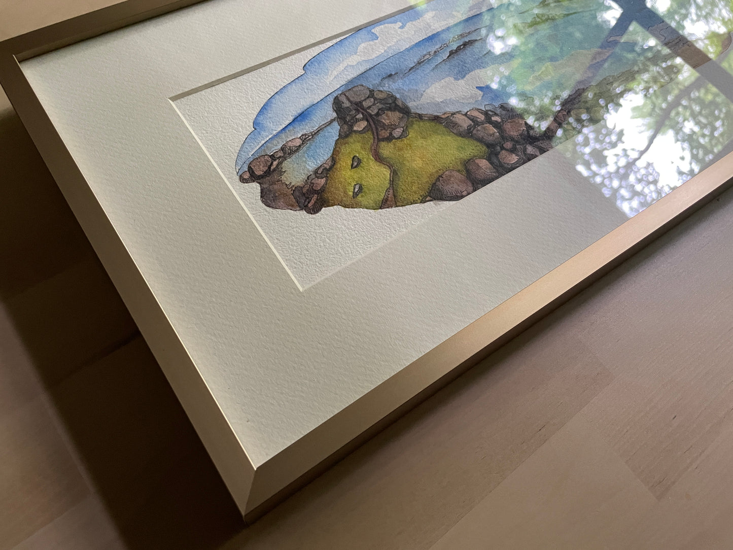 On a Rocky Shore in Scotland, framed ORIGINAL watercolor