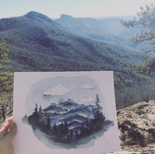 Load image into Gallery viewer, Linville Gorge Table Rock Blue Ridge Mountains watercolor fine art print by kat ryalls North Carolina Mountains