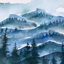 Load image into Gallery viewer, Linville Gorge Table Rock Blue Ridge Mountains watercolor fine art print by kat ryalls North Carolina Mountains