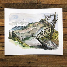 Load image into Gallery viewer, Linville Gorge Blue Ridge Mountains Hawksbill Mountain watercolor fine art print by kat ryalls North Carolina Mountains