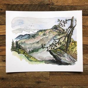 Linville Gorge Blue Ridge Mountains Hawksbill Mountain watercolor fine art print by kat ryalls North Carolina Mountains