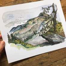 Load image into Gallery viewer, Linville Gorge Blue Ridge Mountains Hawksbill Mountain watercolor fine art print by kat ryalls North Carolina Mountains