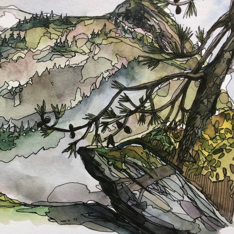 Linville Gorge Blue Ridge Mountains Hawksbill Mountain watercolor fine art print by kat ryalls North Carolina Mountains