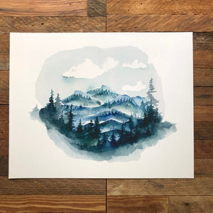 Linville Gorge Table Rock Blue Ridge Mountains watercolor fine art print by kat ryalls North Carolina Mountains
