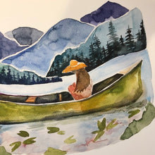 Load image into Gallery viewer, Girl in Canoe Blue Ridge Mountains North Carolina  watercolor painting National Park Print kat ryalls