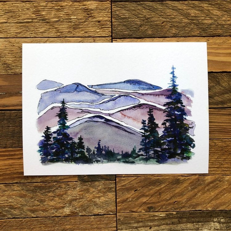 Blue Ridge Mountains North Carolina  watercolor painting National Park Print kat ryalls
