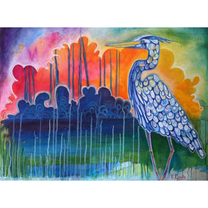 New orleans blue heron sunset giclée print on archival fine art paper signed