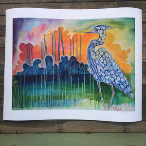 New orleans blue heron sunset giclée print on archival fine art paper signed