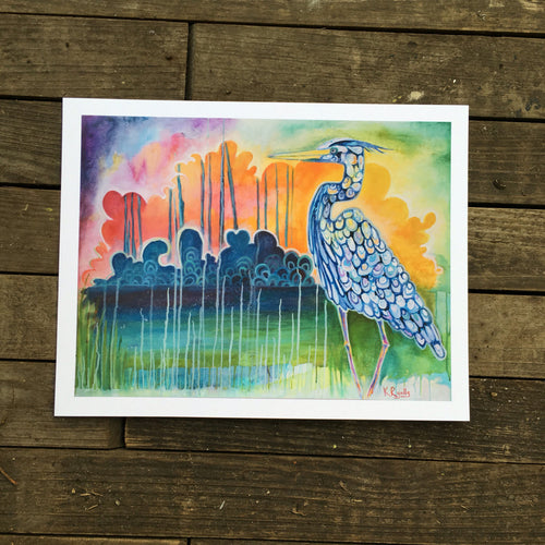 New orleans blue heron sunset giclée print on archival fine art paper signed