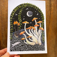 Load image into Gallery viewer, Midnight Mushrooms PRINT 5x7, 8x10, 11x14”