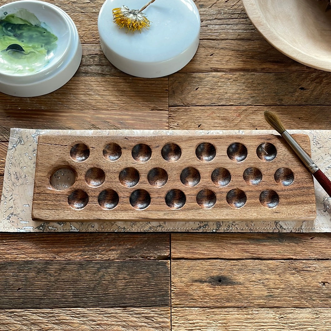 21 Well Watercolor Palette, walnut wood