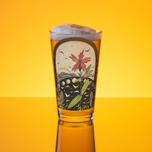 Wildflower and Mushrooms Firepink, Morel Shaker Glass 16oz pint glass